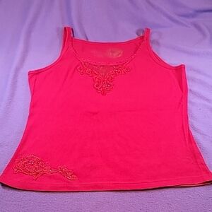 0710. EUC ~ RED ~ Bisou Bisou ~ Embroidered w/ Red Tube Beads for Sparkle ~